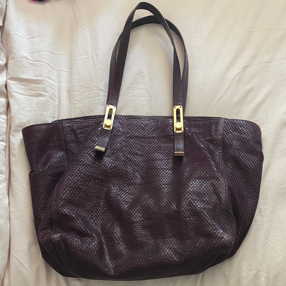Stuart Weitzman Plum Tote with Gold Details